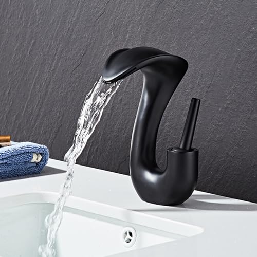 Mitigeur cascade noir pour lavabo moderne de salle de bain à double commande