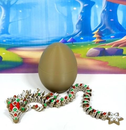 3D Printed Gingerbread Fidget Toy with Dragon Egg, 12.5" Dragon, Christmas D067