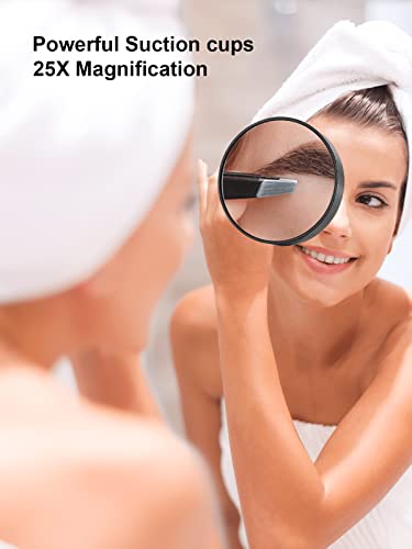 Omiro 25X Magnifying Mirror And Eyebrow Tweezers Kit, 3.5" Two Suction Cups Magnifier Travel Set #TOP4