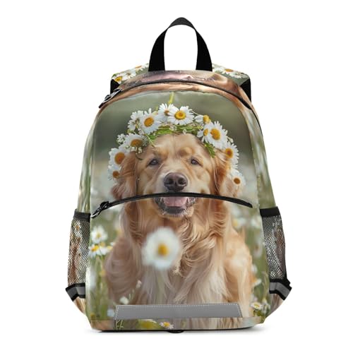 Cute Golden Retriever Dog Toddler Boy Backpack with Leash