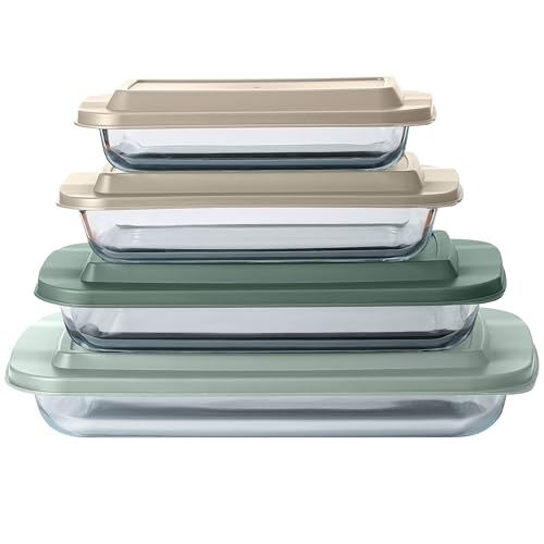 COOK WITH COLOR 8-Piece Deep Glass Baking Dish Set with Plastic Lids – Casserole and Food Storage Containers for Lasagna, Leftovers – Freezer-to-Oven, Microwave & Dishwasher Safe, Mint
