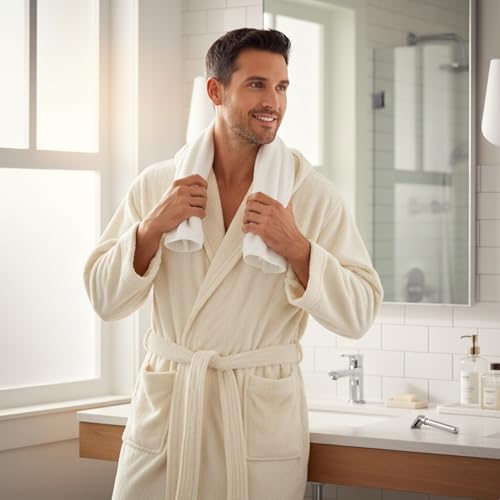 BURAKH Unisex Cotton Terry Bathrobe – Soft Absorbent Towel Dressing Gown Robe for Men & Women, Luxury Spa & Home Loungewear - Image 3
