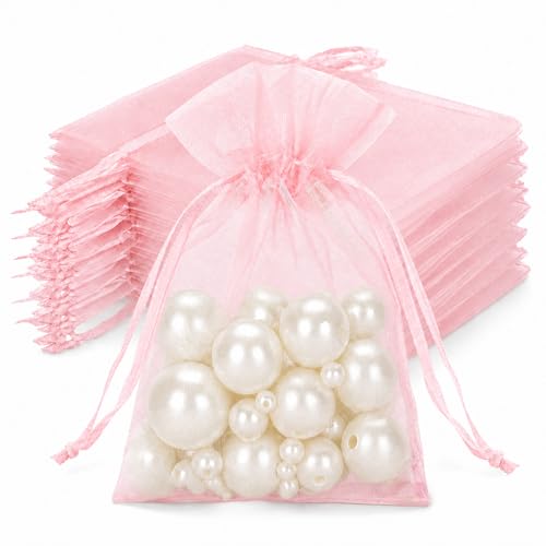 Image of joycraft 50Pcs Blush Pink Organza Bags - 2.7x3.5 In Sheer Drawstring Mesh Pouch, Small Jewelry Organza Gift Pouch for Wedding Favor, DIY Craft, Small Business, Candy,Bags