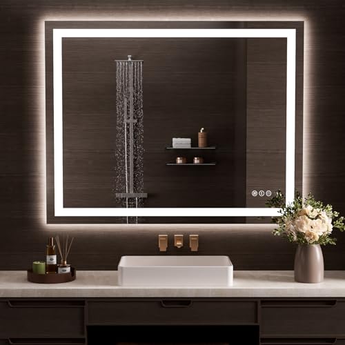 Image of LOAAO 50 inchx40 inch LED Bathroom Mirror with Lights, Anti-Fog, Dimmable, Backlit + Front Lit, Lighted Bathroom Vanity Mirror for Wall, Memory Function
