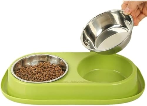 Nozumaグリーン ペット用ダブル斜めボウル|猫用飲水・フードボウル一体 犬用にも対応 頸椎保護機能付き 転倒防止設計