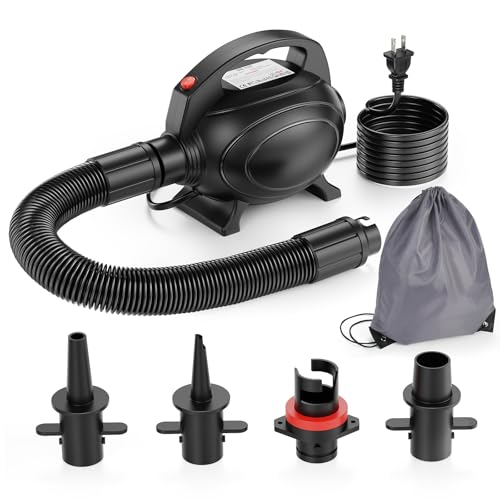 Image of 500W Electric Pump for Inflatables Portable Air Pump with Storage Bag,Quick-Fill Air Mattress Inflator Deflator Pump for Pool Floats Dock Raft and Gymnastics Mat with 4 Nozzles