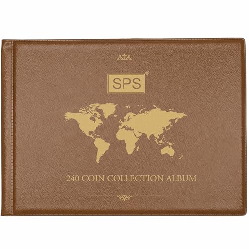Image of SPS Coin Collection Album - 240 Pockets | Holds Both Small & Large Coins | 14 Sheets | Premium Storage for Collectors | Coin Organizer | Tan