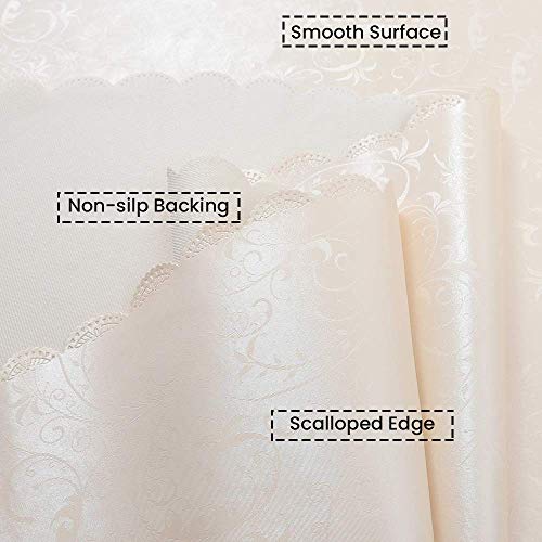 Image of Romanstile Waterproof Vinyl Tablecloth Round, 60 x 60 Inch, Flower Beige | Flannel Backing Wipeable Table Cloth, Heavy Duty Plastic PU Table Cover for Kitchen Dining, Indoor & Outdoor Use