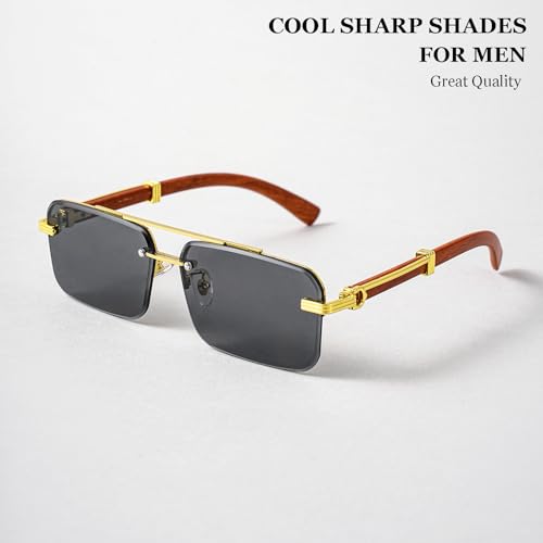 Image of Gleyemor Mens Sunglasses Fashion Rimless Rectangle Sunglasses Square Frameless Sunglasses for Men
