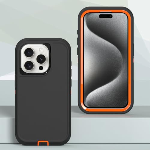 Image of for iPhone 16 Pro Case [6.3 inch], Heavy-Duty Tough Rugged Shockproof Drop Protective Cover Phone Cases, Black+Orange