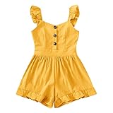 Valphsio Girls Solid Sling Jumpsuits Rompers Flutter Sleeve Button Shorts Overall