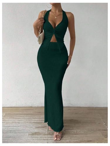 Image of SOLY HUX Women's Two Piece Outfits Twist Front Halter Cami Tops and Skirt Summer Set