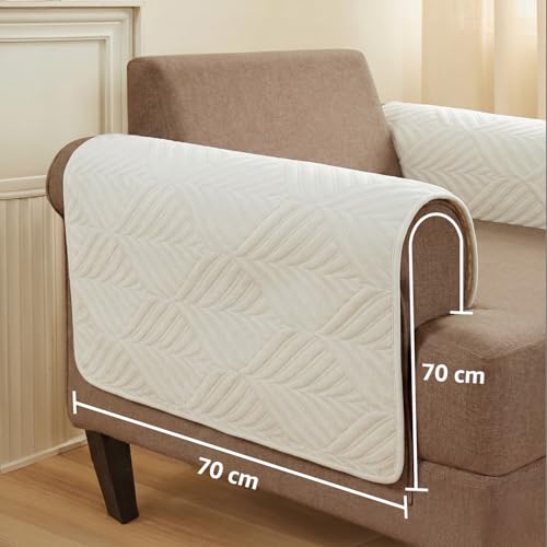 Image of Amazon Basics - Velvet Quilted Make Your Own Sofa Cover |70cm x 70cm| Microfiber Sofa Slipcover (Beige, Set of 2 Armrest)