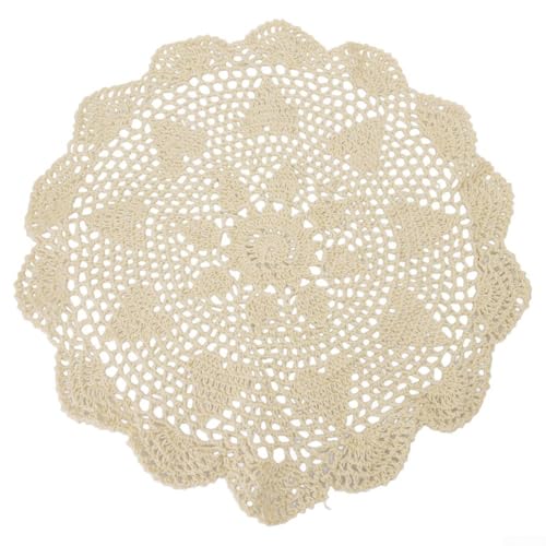 Zilimontt Mantel redondo de encaje para decoración del hogar, tapete vintage de ganchillo, mantel de algodón hueco para mesa de comedor, cafetería, restaurante (25-60 cm, blanco/beige) (35 cm, redondo