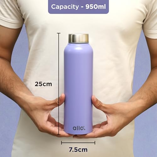 Image of Allo Stainless Steel Water Bottle For Adults, Kids 1 Litre Water Bottles For School, Office, Sports, Gym 1L Water Bottle For Men And Women, Pack Of 2 | Leak Proof & Bpa Free, Lavender Steel Cap
