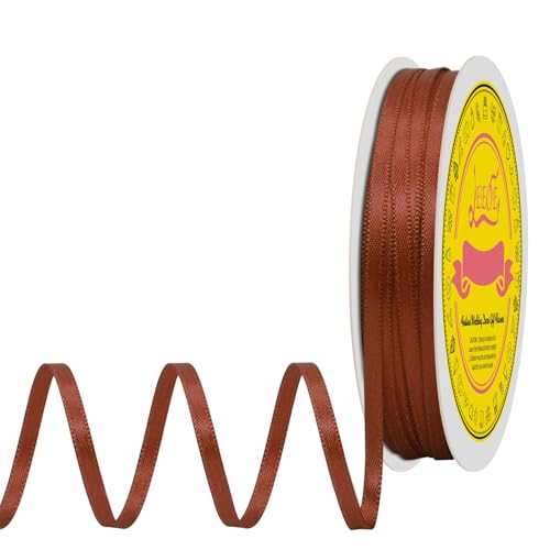Image of Double Face Rust Satin Thin Ribbon 1 /8 inch X 50 Yards Polyester Rust Ribbon for Gift Wrapping Very Suitable for Weddings Party Hair Bow Invitation Decorations and More