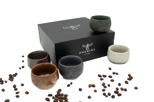 Pheniox Espressotassen Set Timeout | 5 x 80 ml - hochwertige Tassen aus Steingut | Espresso Tassen Set - ohne Henkel | Geschenk in modernem...