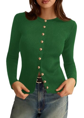 PRETTYGARDEN Women's Fall Lightweight Cardigan Sweaters,Green,M