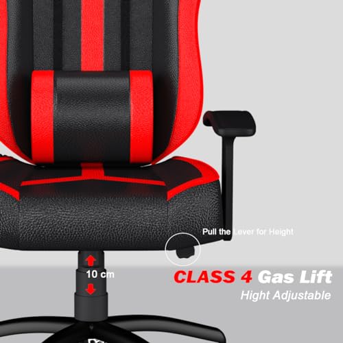 Image of ASE GAMING Gold Series Ergonomic Gaming Chair Premium PU Leather, Adjustable Neck & Lumbar Pillow, 180 Degree Recline with Black Metal Base with 3 Years Warranty (Ranger Red)