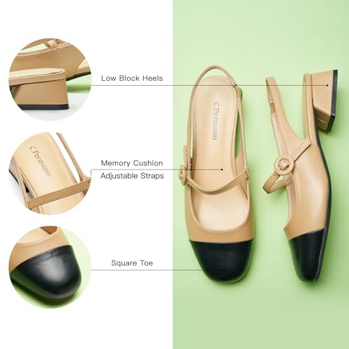 C.Paravano Women's Slingback Mary Jane Pumps | Low Block Heel & Round Toe | Wedding Guest & Office Shoes | Pair w/Tea-Length Dresses or Linen Trousers3