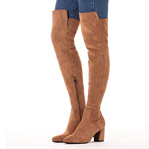 Mtzyoa Women Over The Knee Boots Suede Thigh High Low Block Heel Brown Size 8 Stretch Otk Walking Comfort thumb #4