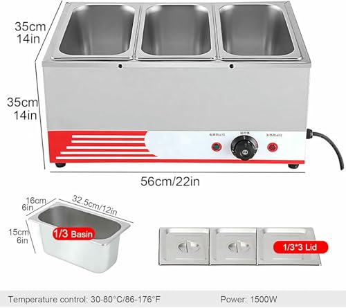 Image of Electric Plates Buffet Steam Buffet, Commercial 1500W Stainless Steel Chafing Dishes Table Steamer Soup, with Lids, Drain Tap, for Restaurants ~ /
