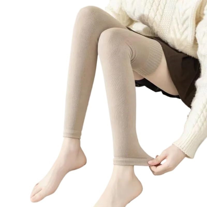 2 Pcs Solid Color Knitted Warm Kneepad Women Winter Velvet Lining Long Socks Ladies Female Thick Leg Warmer