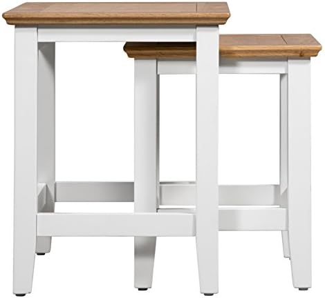 Hallowood Furniture Clifton Off White Painted 2 Nest of Tables with Light Oak Top  Solid Wooden Nesting Tables for Living Room Hallway Multifunctional Coffee Table & Lamp Stand  Side Tables