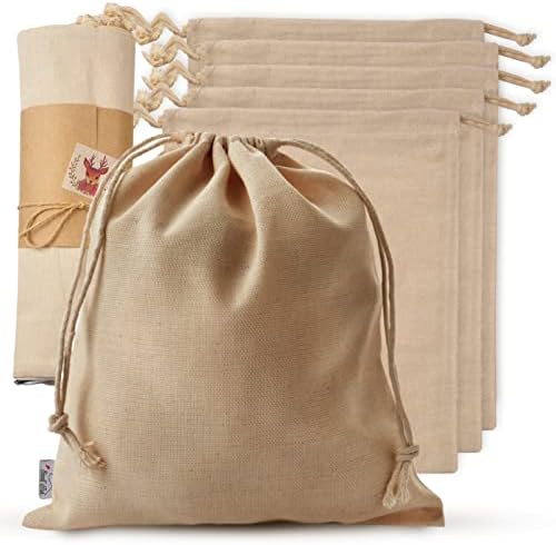 Organic Cotton‌ ‌Produce‌ ‌Bags,‌ 5 Pcs. ‌Large,‌ Organic, and ‌Reusable‌ ‌Canvas‌ ‌Muslin‌ ‌‌‌Drawstring‌ ‌‌Sack‌ ‌for‌ Organizing, ‌Shopping,‌ Storage,‌ ‌Grocery,‌ Dust Cover, and ‌Gift