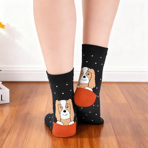 SukModen Lustige Socken Damen Bunte Socken aus Baumwolle, Hundemotiv & Weihnachts-Motiv, Katzensocken Tier-Motiv, Geschenkidee für Frauen Geburtstag & Weihnachten,Valentinstag-Geschenk für sie,5 Paare