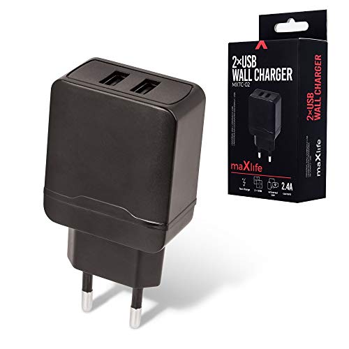 Lifemax MaxLife - Chargeur Secteur 2 USB 2A Noir pour CROSSCALL Core M4 - Core X4 - Trekker X4 - Core X3 - Shark X3 - Trekker S1 - Action X3 - Spider X5 - Trekker X3 - Trekker M1