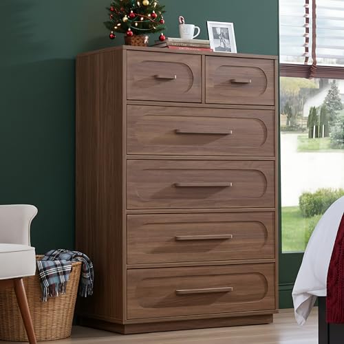 Harpaq Walnut 6-Drawer Bedroom Dresser with Handles