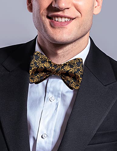 Image of DiBanGu Men Bow Tie Paisley Striped Self-Bow Tie for Men and Silk Woven Bowtie Pocket Square Cufflinks Wedding Party