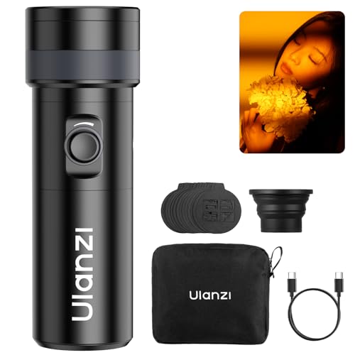 ULANZI LM01 RGB Photography Flashlight - 7500mAh 4 Color Portable LED Video Spotlight with 20 Patterned Light Filters, Handheld Zoomable Fill Light for Video Recording, Photo, Sunset, Content Creation