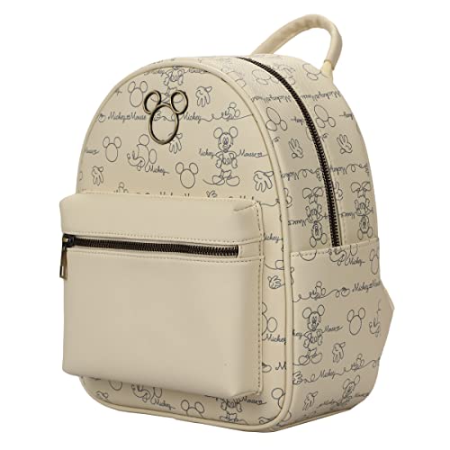 Disney Mickey Mouse Line Art Women's White & Gold Backpack2