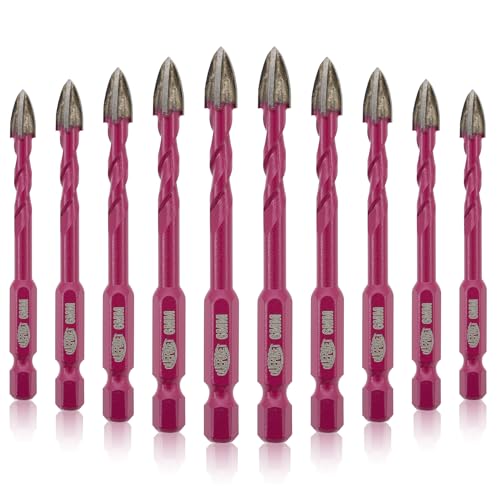 QUEFORET Hartmetallbohrer Set 6mm - 10 Stücke Steinbohrer für Holz Kunststoff Mauerwerk Beton Nassbohren Keramik Fliesen Marmor Schnellwechsel Sechskantschaft