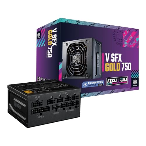 Cooler Master V750 SFX Gold 750W Fully Modular Power Supply – 80+ Gold Certified SFF PSU, ATX 3.1 & PCIe 5.1 Ready, 90° Angled Cable, Low Noise, Small Form Factor ITX PSU, 10-Year Warranty, Black