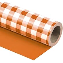ورق التغليف القابل للعكس WRAPAHOLIC - ميني رول - 17 بوصة &times; 33 قدم - تصميم منقوش باللونين البرتقالي والأبيض لعيد الميلاد، والعطلات، وحفلات الزفاف، ودش الأطفال