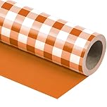 RUSPEPA Reversible Wrapping Paper - Mini Roll - 43.2cm x 10m - Orange and White Plaid Design for Birthday, Wedding, Baby Shower