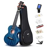 【Enya EUC-MS EQ】エンヤコンサートウクレレ初心者9点セット（マホガニー・オール単板）美しい桜の花ヘッド・ピックアップ付き・ケース・チューナー・ストラップ・スペア弦と他5点のアクセサリー付属【国内正規品】（ブルー）