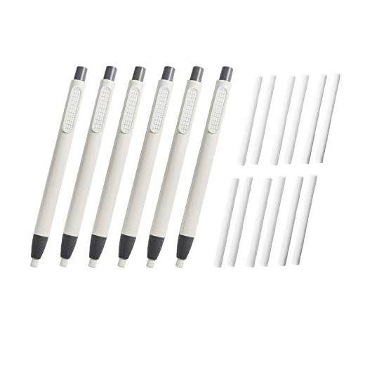 6Pcs Pencil Retractable Click Eraser with 12Pcs Refill, Creatiee Premium Pen Style Rubber Stick Erasers Mechanical Grip Eraser for Kids Students Artist Painting Writing