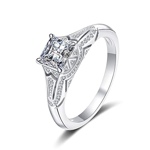 Bague Moissanite 1ct Princesse Argent Platine Alliance Vintage Femme B4502