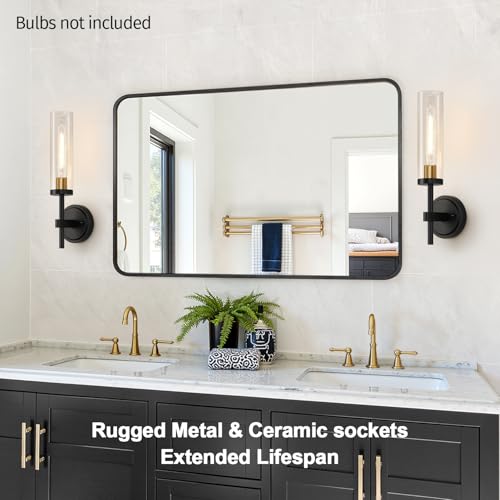 Image of Hardwired Wall Sconces Set of Two, Black and Gold Bathroom Sconces with Clear Glass, Modern Wall Light Fixtures for Bathroom Mirror Vanity, Living Room, Bedroom, Hallway, Stairway, Cabinet, Foyer