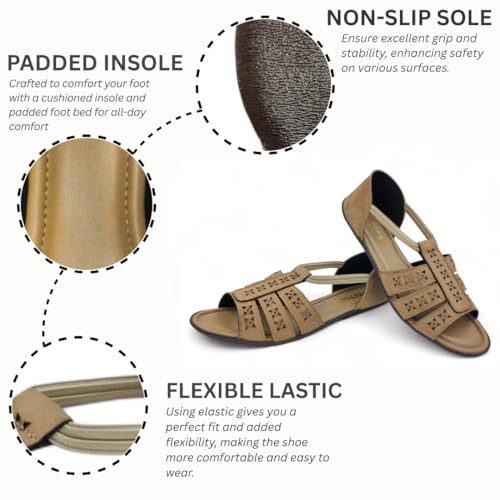 Image of Women's Flat Sole Trendy Sandal | Doctor Insole For Super Comfort & Durability | Perfect Arch Support | True Anti-Skid TPR Sole | Faux Lather Material | Lazer Cut Design | Fashionable & Trendy | Perfect Sandal for Casual or Semi-Casual
