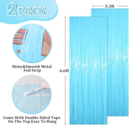 Image of Voircoloria 2 Pack Pastel Blue Tinsel Foil Fringe Curtains, Blue Party Decorations, Metallic Tinsel Party Streamers Backdrop for Birthday Baby Shower Gender Reveal Wedding Party Decorations