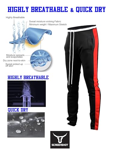 Image of SCREENSHOT Screenshotbrand Mens Hip Hop Slim Fit Track Pants - Athletic Jogger Bottom with Side Taping