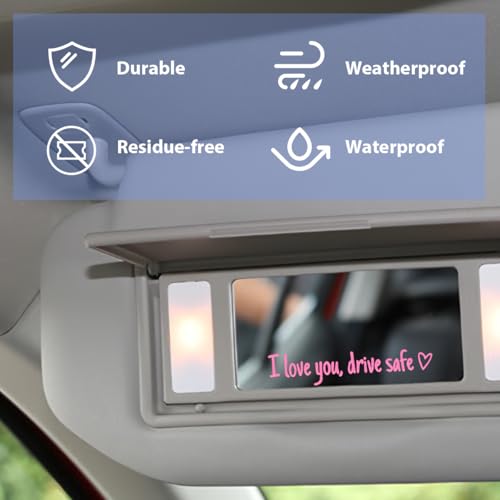 Image of Wevdn 6 PCS I Love You Drive Safe Sticker, Funny Waterproof Car Rearview Mirror Decal with Heart, Self Affirmations Sticker with Drive Safe Letters for Car Window Bumper Women Gift (Pink)
