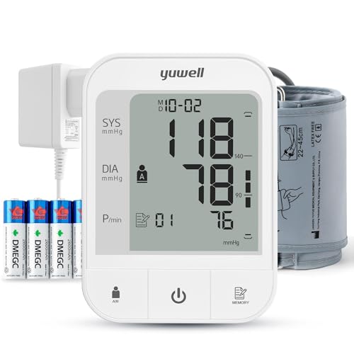 yuwell Blood Pressure Monitor, Extra Large Upper Arm Cuff, Digital Blood Pressure Machines for Home Use, Bp Monitor with Voice Broadcasting Function, Dual Power Options (YE670A with AC Adaptor)