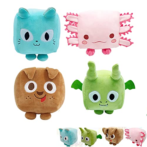 4pcs 5.9in Pet Simulator Plush,Soft Stuffed Animals Plush,Cute Big Games Cat Plush,Kawaii Plush Pillow Pet,Square Cat Plush,Stuffed Animal