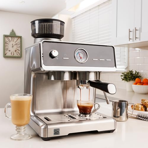Image of Koolatron Kenmore Elite Semi-Automatic Self-Handling Coffee Maker, Automatic Cleaning, Milk Steamer and Frother, Bean Mill, Barista Style Professional Cappuccino Maker,